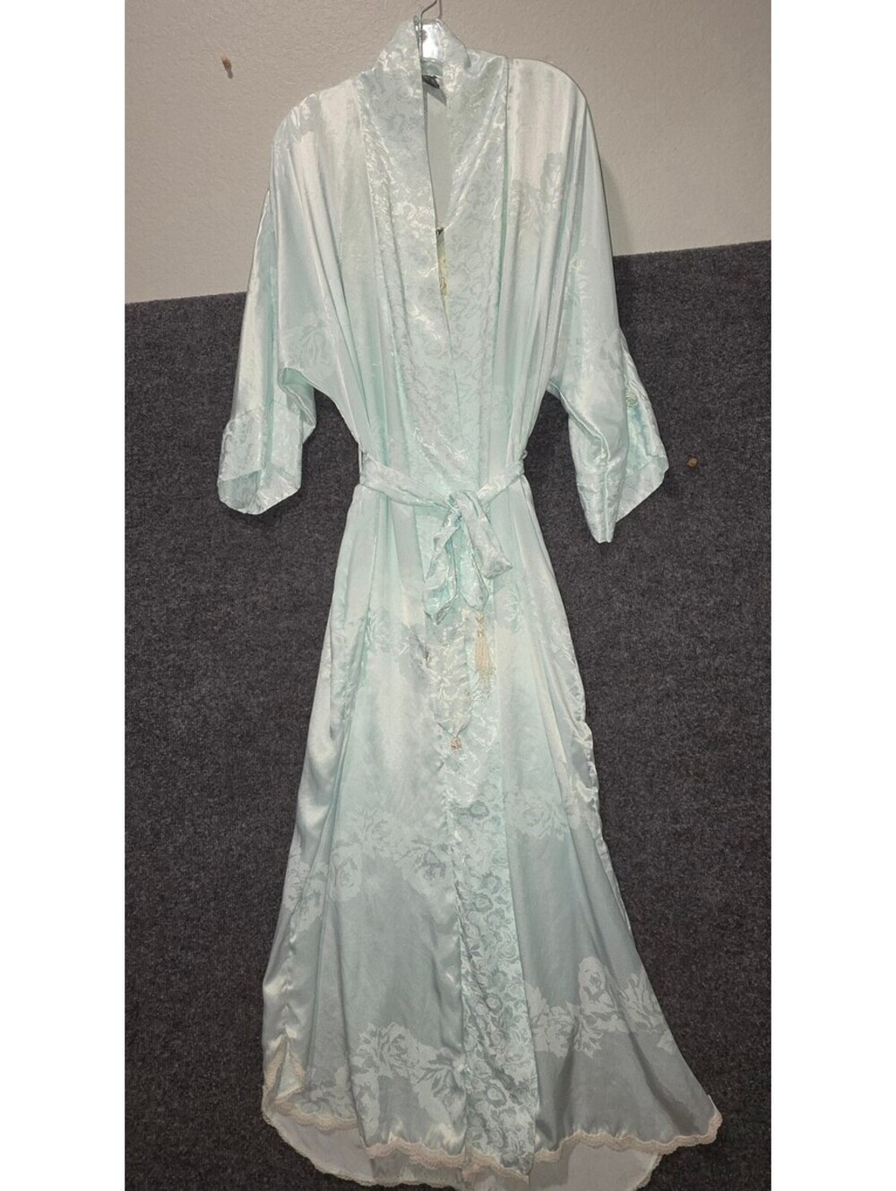 VS18. Vintage 80s Christian Dior Lingerie Blue Floral Jacquard Peignoir Set